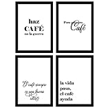 Nacnic Set de 4 Pósters Tipográficos Café. Diseño de interiores. Cuadros con Frases Inspiradoras y Positivas. Decoración de habitaciones. A4 con marcos negros.