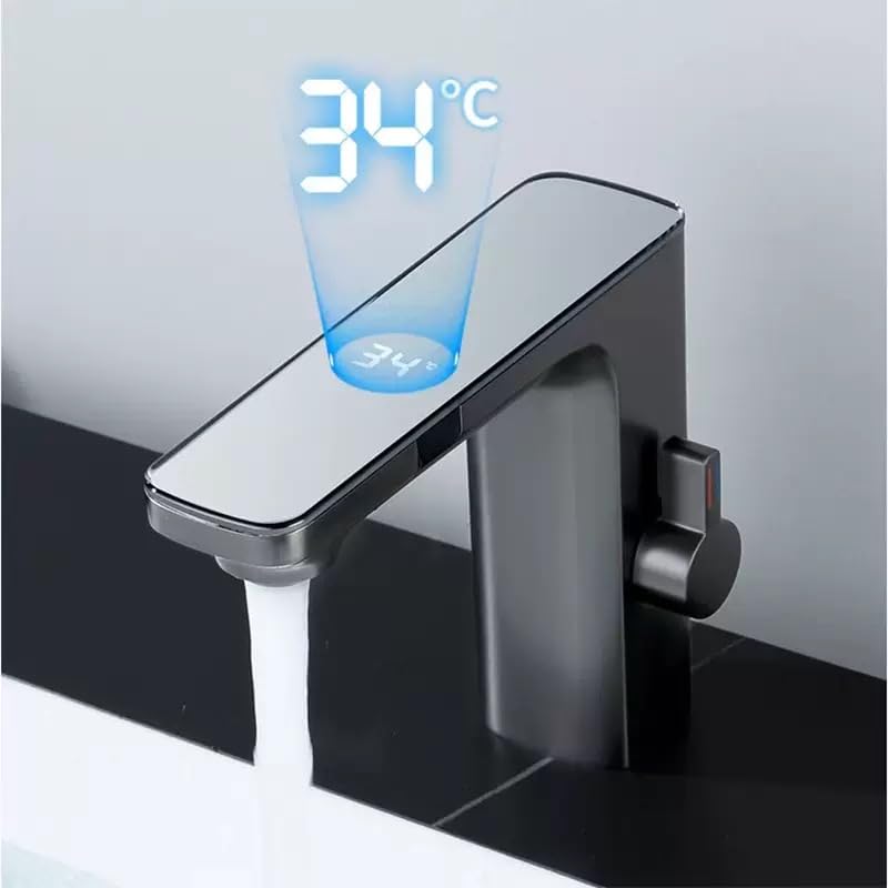 Robinet de lavabo blanc avec affichage de température LCD - 2