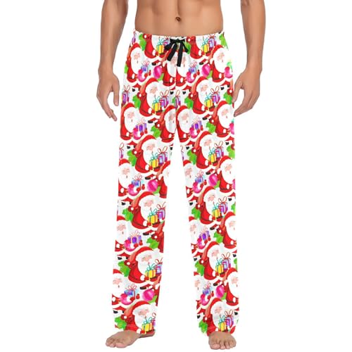 Christmas Santa Claus Men's Pajamas Pants Cotton Sleep Bottoms Pants Lounge Sleepwear - S2