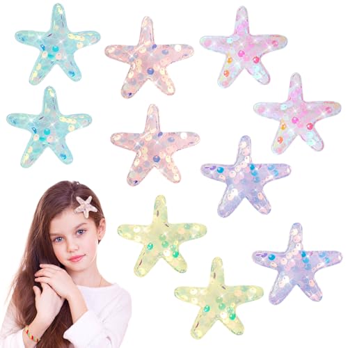 Oruola 10pcs Mermaid Hair Clips Starfish Hair Clips Glitter Starfish Clips Sequins Beach Hair Accessories Starfish Hair Clip for Women Girls Beach Wedding Hairstyle Tool Multicolor