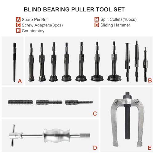 FreeTec 16tlg Innenlager Abzieher Set, 8-58mm Innenabzieher Lager, Grundloch Lagerabzieher Innenlager Auszieher Werkzeug, Kugellager Abzieher Innen mit Gleithammer Satz für Auto LKW Motorrad (Rot)