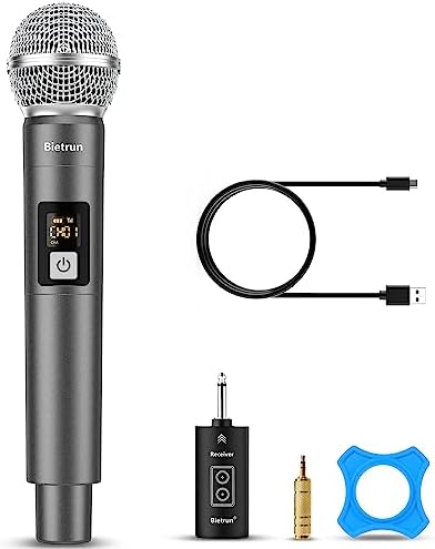 Wireless Microphone Singing Karaoke,Plug&Play Dual Cordless Dynamic Handheld Wireless Mic with Rechargeable Receiver for 1/4'',1/8'' Output, Microphone for Adult, Kids,Wedding,Party,Church,UHF 98FT