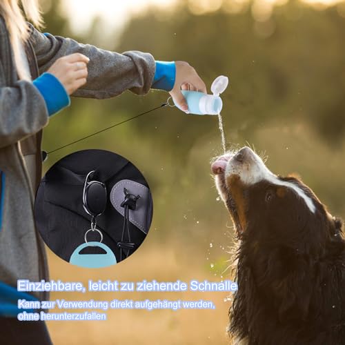 ENUTROF Futtertube Hund Befüllbar Tube Hundetraining 90/60/40ml 3Stk Silikon Reiseflaschen Set mit Karabiner für Reisen Outdoor-Aktivitäten Blau Rosa Grün