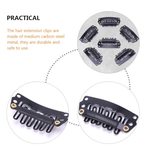 Pinzas para peluca de acero negro Abaodam, 100 clips de extensiones de cabello para coser DIY 7