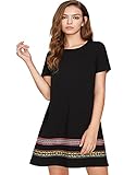 Romwe Women's Boho Short Sleeve Loose Casual Embroidered Tunic Dress Black M