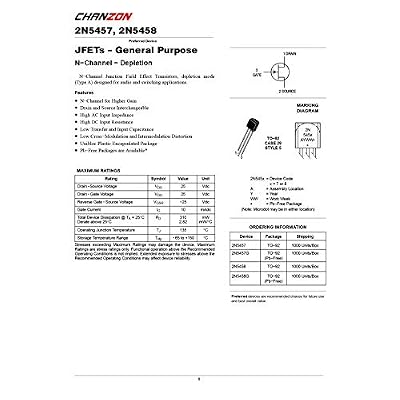 Chanzon 2N5457 TO-92 N-Channel JFET FET Junction Field-Effect Transistor, for Amplification and High Frequency Applications (Pack of 10pcs)