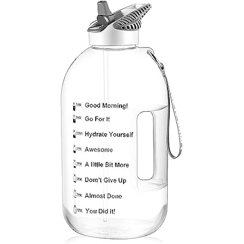 JIMACRO Water Bottle, 1 Gallon/128 oz BOTTLED JOY Water Bottle with Straw and Handle BPA-Free, Daily Water Intake Bottle with Time Markings Tracker to Remind the Drinking Time, Ideal for Hydration Cover