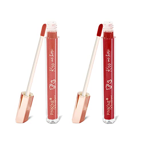 Image of PINK LINE Intense Matte Velvet Lip Gloss /Non-cracking Anti-transfer Long-Lasting Waterproof Liquid Lipstick /Lip Gloss Set (Pack of 2)