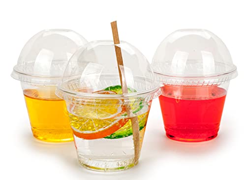 Image of Golden Apple Cup series, 9oz Clear Plastic cups with Dome lids with hole 50sets, BPA Free