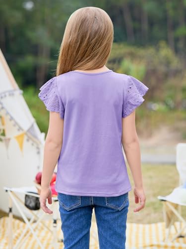 Image of Imily Bela Girls Ruffle Sleeve Shirts Crewneck Eyelet Tops 4-15 Years | Cute summer casual blouse, Soft breathable eyelet fabric with ruffle sleeves, Comfortable daily shirts for kids
