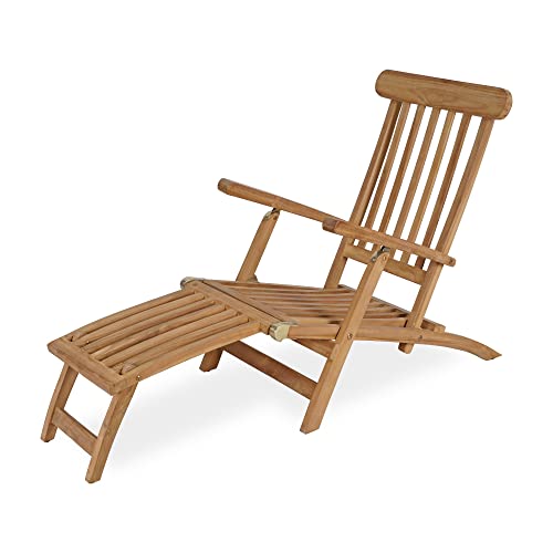 Otsun Lounge Chairs For Outside, Patio Chairs With Adjustable Backrest & Footrest, Teak Chaise Lounge Outdoor Foldable For All Weather, No Assembly, Seat Size: 43”L X 24”W X 31”H, Grade-A Teakwood #TOP3