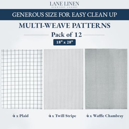 Image of LANE LINEN Kitchen Towels Set 100% Cotton Soft & Absorbent 12 Pack - Grey
