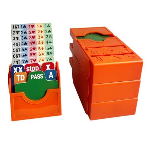 Black Lotus Set of Four Bridge Bidding Boxes Bridge Card Holder with Bidding Cards in Orange Plastic Box for Card Game