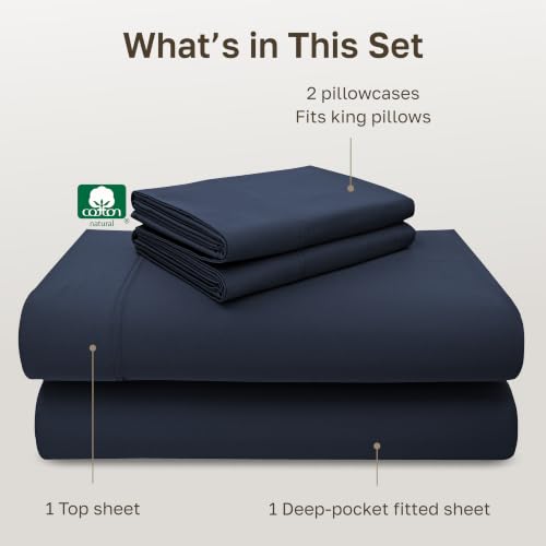 Image of California Design Den Cal King Sheet Set Cotton - Luxury 600 Thread Count Sateen, 100% Cotton Sheets California King, Deep Pockets, Soft and Durable Bedding - Midnight Blue