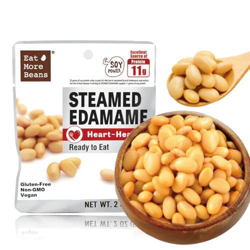 Image of 【Eat More Beans】Organic STEAMED EDAMAME Heart-Healthy (2oz, 10packs) | healthy salad toppings, plant-based protein, vegan, non-GMO, Organic soybeans, edamame snack