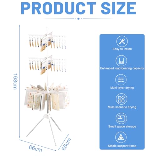 Xevinas WäSchespinne, 360° Drehen Kleiderständer Klappbar, Standtrockner Rostfestige Platzsparender Turm-WäSchetrockner StäNder, FüR Innenbereich, Edelstahl, FüR Kleidung Und Socken (A) – Bild 3