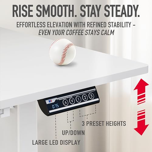 Image of SHW 55 x 28 Inches Electric Height Adjustable Standing Desk with Drawer and Memory Preset, White