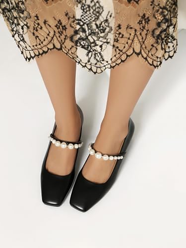 Dress Shoes for Women Comfortable Square Toe Low Block Heels Pearl Pumps3