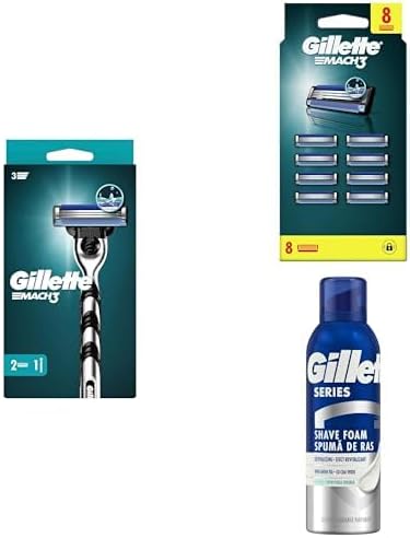 Gillette Mach3 Tıraş Makinesi + Yedek Tıraş Bıçağı 8'Li + 2'Li Tıraş Köpüğü Hassas 250 ml x 2