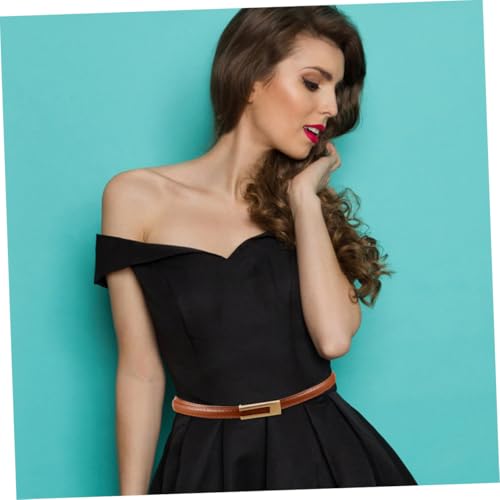 2Pcs PU Leather Thin Waist Belt for Women Vintage Style Fashion Accessory Caramel and Black for Dresses Shirts and Pants4