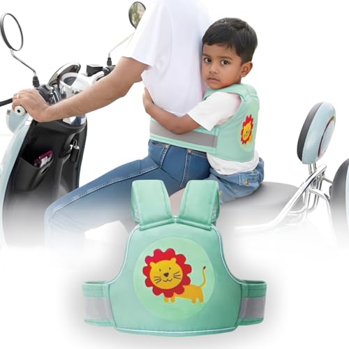 Image of POLKA TOTS Ergonomic Two Wheeler Safety Belt for Kids with 3-Point Safety Buckle, Anti-Fall Motorcycle Safety Harness with Reflectors for Night Riding, Breathable Cotton Material, Extra Cushioning & Adjustable Shoulder & Waist Straps