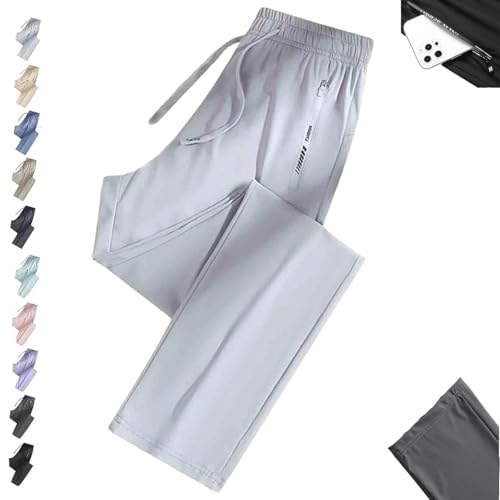 Nallywear Stretch Pants, Cooling Ultra Soft Perfect Drape Casual Pants, Pull on Ice Silk Comfort Everyday for Women Men(Light Gray,X-Large_Straight)