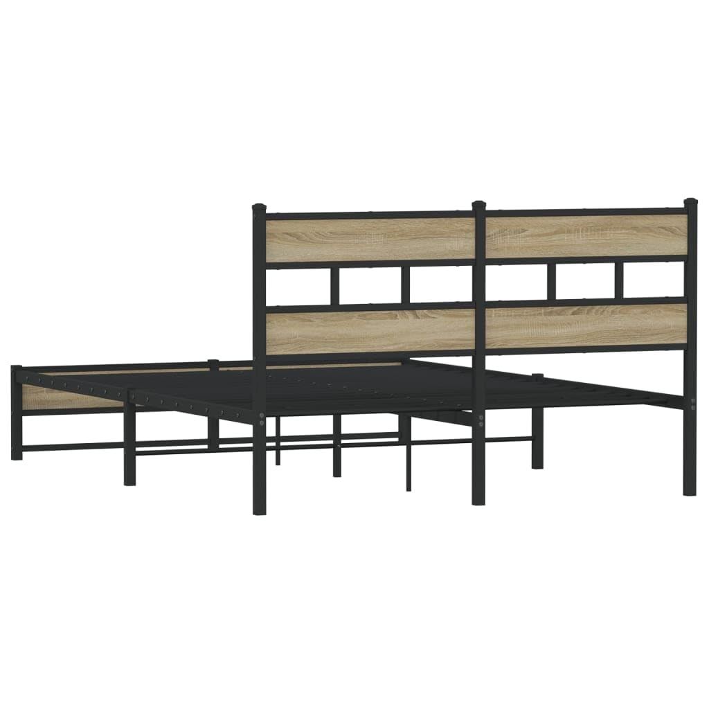 Cama de metal de roble Sonoma de 150 x 200 cm, marco de acero, somier, cabecero de 91,5 cm, cama doble sin colchón