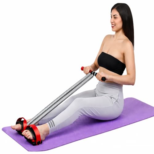Image of SUREFIT Double Spring Tummy Trimmer with Resistance Tube - Heavy Duty Full Body Workout Abdominal Exerciser-Standard Size (Maroon)