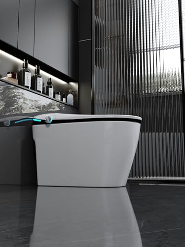 Sanitario inteligente con bidé, apertura automática, sensor de pie, lavado con agua tibia, asiento calefaccionado, secador de aire tibio, pantalla LED, luz nocturna, blanco miniatura 5