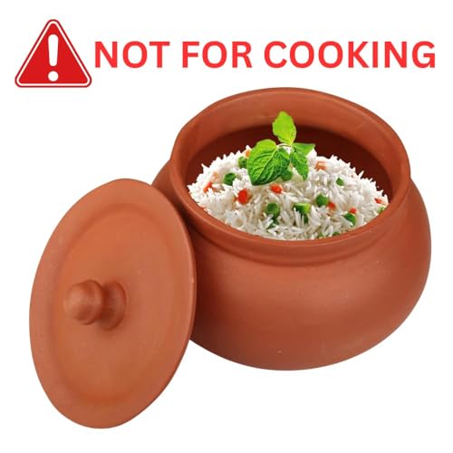 Image of Bhanvi 1000ml Earthen Clay Curd Pot with Lid for Making Curd Chach Lassi Dahi Kadai Handi Mitti Ke Bartan Unglazed Clay Pot Serving Use in Oven Not for Cooking