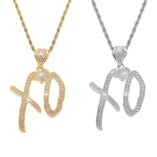 2 Pcs XO Necklaces for Women Men Trendy Hip Hop XO Letter Pendant Necklace Creative Rock Street Style Concert Jewelry Accessories