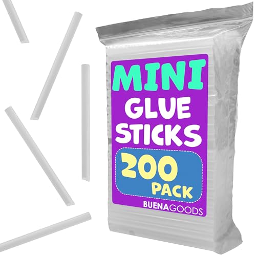 Buena Goods 200 Pack Mini Hot Glue Sticks for Mini Hot Glue Guns - 4" x 0.27" - Bond and Craft on Metal, Paper, Glass, Wood, and More - Quick Drying and Transparent Sticks Bulk