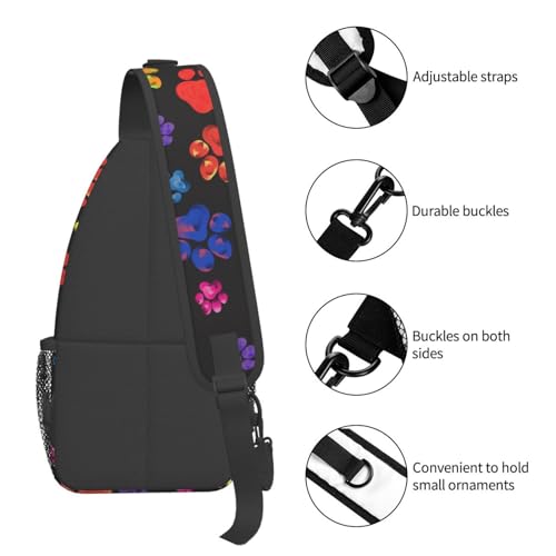 Dog Cat Paw Print Chest Sling Bag Colorful Crossbody Shoulder Backpack Adjustable Travel Hiking Casual Daypack4
