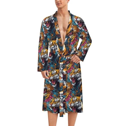 Peignoir de bain homme kimono léger imprimé tigre pour douche et spa