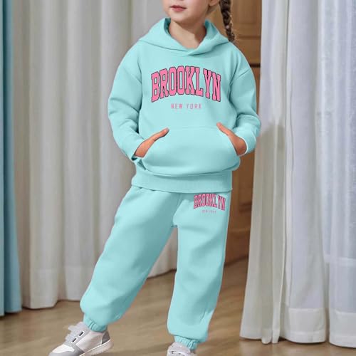 Girls Jogger Set - 2 Piece Brooklyn Letter Print Graphic Pullover Hoodie Sweatshirt and Sweatpants Sweatsuit Outfits 2-13T2