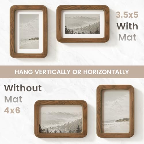 Image of 4x6 Picture Frame, USA-Sourced Natural Walnut Wood Photo Collage Frame with HD Tempered Glass, 4 x 6 Wooden Frame Matted to 3.5x5, Gallery Wall Frames for Art, Wall or Tabletop Display