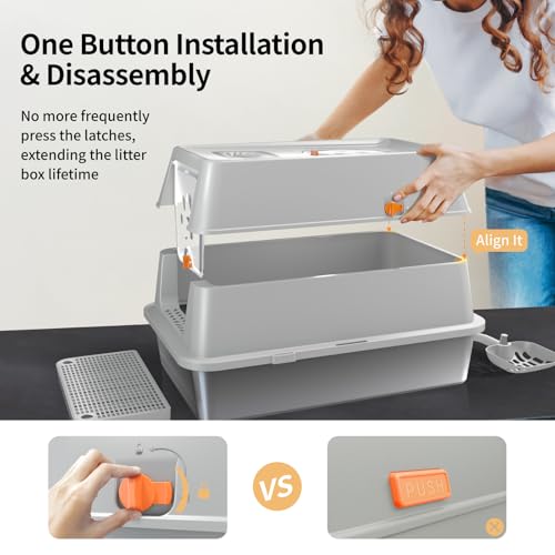 Lettiera Gatto Chiusa, Lettiera Acciaio Inox, 60 X 40 X 39 Cm, Grande Xl Xxl Toilette Per Gatti Con Pala, Cassette Ogieniche Per Gatti - Grigio - 3