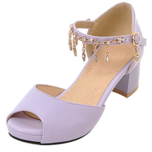 Lizoleor Donna Peep Toe Prom Con Cinturino Alla Caviglia Plateau Vestito Sandali Block Tacco Medio Comodo Estate Sposa Lovely Fibbia Scarpe Viola Numero 34 Eu