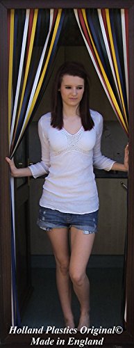 Holland Plastics Original Brand Heavy Duty Window Screen, Fly Screen, Strip Screen, Door Panel, Multi-Coloured (90 cm Wide) - Complete with Self-Adhesive Hooks for UPVC Plastic Frames