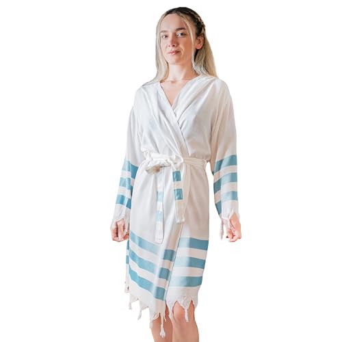 Loomvia Leichter Morgenmantel Baumwolle & Bambus | S bis XL | Weich und Seidig | Morgenmantel Damen mit Kapuze – Saunamantel Damen Atmungsaktiv – Ideales für Spa, Sauna, Bride & Zuhause