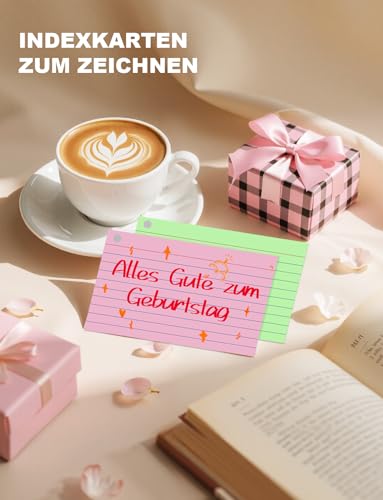 300 Stück Kleine Karteikarten A7 (12,7 x 7,6 cm), Linierte Lernkarten mit Ring, A7 Karteikarte 6 Farben Kleine Bunte Karteikarten für Vokabeln Englisch Vokabeln Rezepte, Lernkarten für Notizen