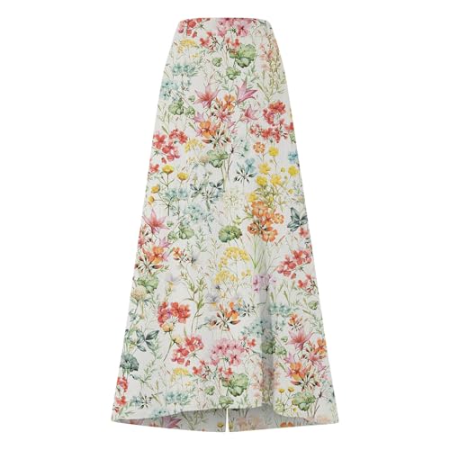 Women's Summer Boho Button Front Maxi Skirt Flowy Cotton Linen Floral Casua Loose A-Line Beach Long Skirt3