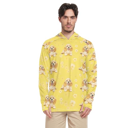 Cute Cocker Spaniel Dogs Yellow Sun Protection Hoodies Long Sleeve Sailing Rash Guard UPF 50 + Beach Shirt S