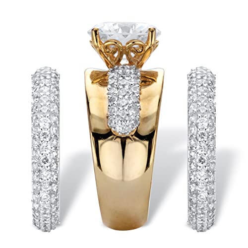 PalmBeach 18K Yellow Gold Round Cubic Zirconia Bridal Ring Set Sizes 6-102