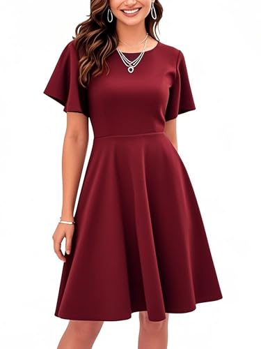 Image of oxiuly Wedding Church Vintage Cocktail Dresses with Pockets Summer Casual Floral Dress for Women Flare376