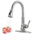 Kitchen Faucet-WEWE Single Handle Stainless Steel Brushed Nickel Pull Down Kitchen Sink Faucet with Pull Out Sprayer
