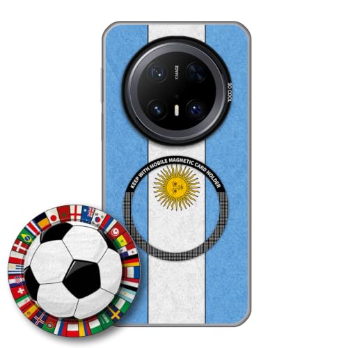 JGOYGYI Case for Huawei Mate70 Pro with Magnetic Detachable Collapsible Grip Stand, Shockproof Silicone Bumper Cover, Argentina Flag Football Design,Pattern 4