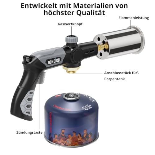 Sondiko Flambierbrenner Propanbrenner L8010, Sous Vide, Bunsenbrenner Lagerfeueranlasser, Gasbrenner von Steak, Grillen… – Ansicht 4