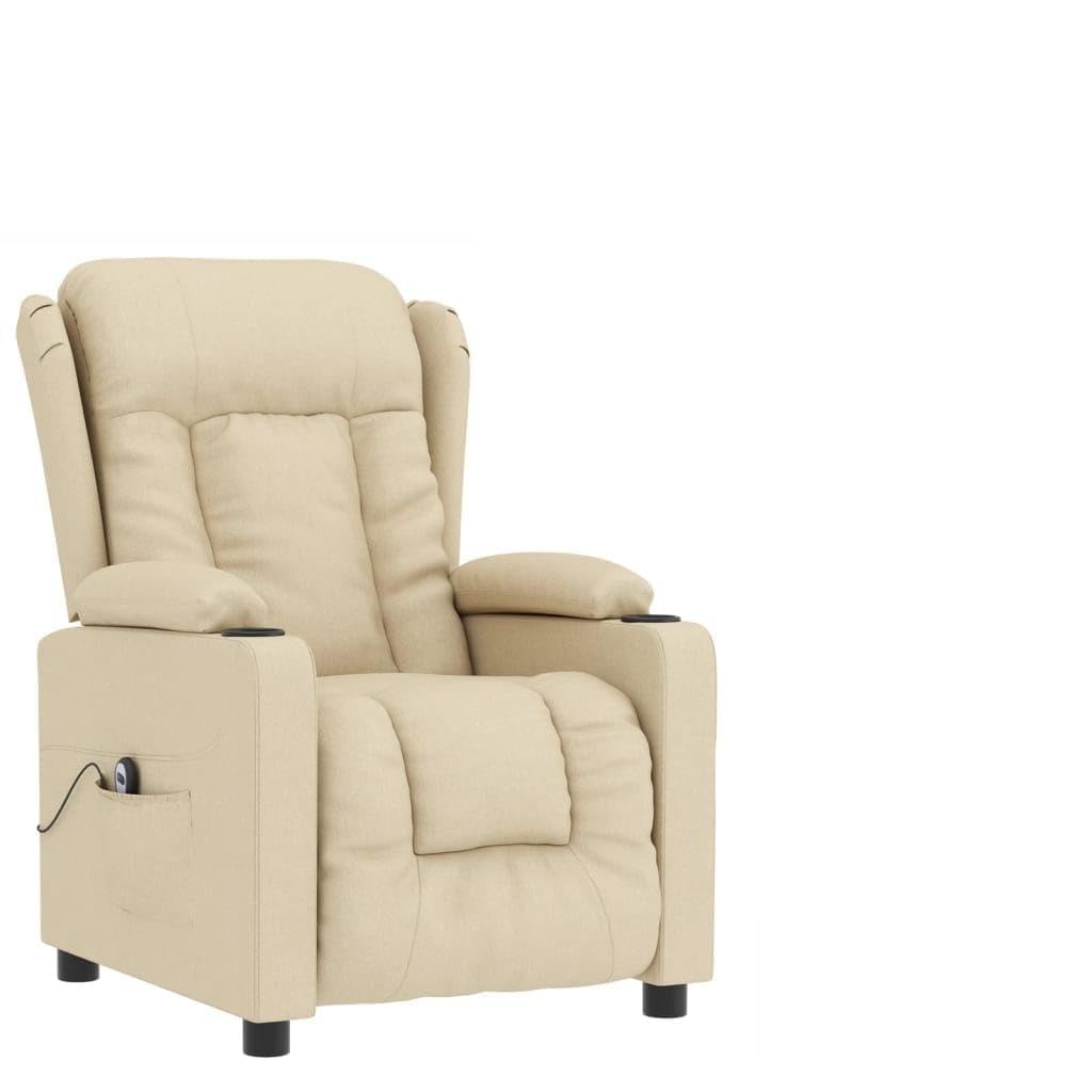Sillón eléctrico reclinable, color crema, de tela | 3 posiciones reclinables, motor eléctrico, 2 portavasos, marco de madera y metal