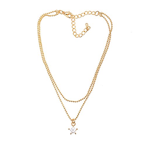 Gold Plated Various Design Hanging Pave Crystal Charm Anklet Ankle Bracelet (Solitare Star)